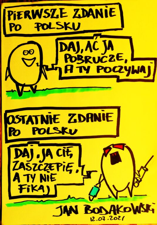 pierwsze i ostatnie zdanie po polsku rysunek Jan Bodakowski
