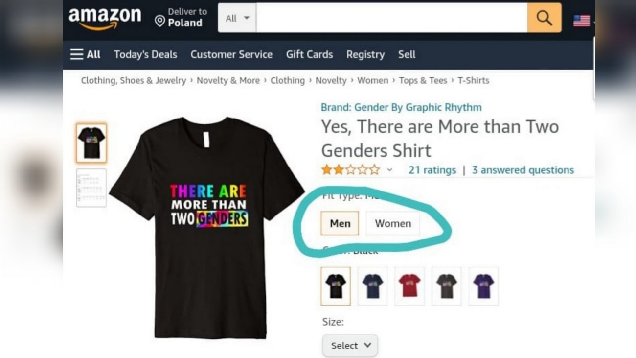 Koszulka z napisem: "Są więcej niż dwie płcie".