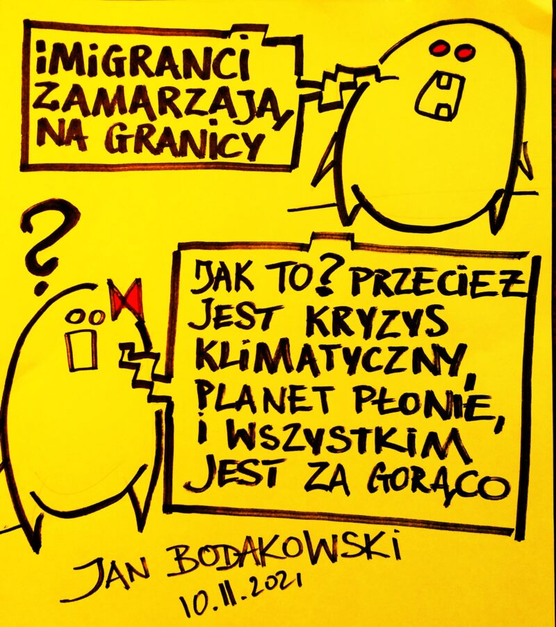 imigranci kryzys klimatyczny rysunek Jan Bodakowski