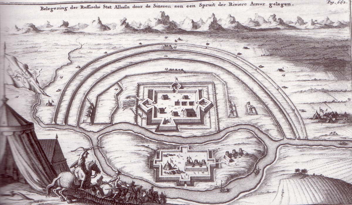 Chińskie wojska szturmujące Jaksę-Ałbazin w 1685 roku.